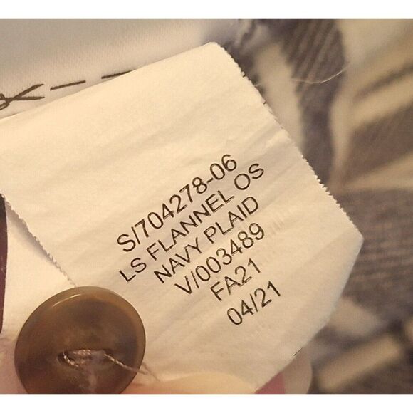 Gap Shirt Cotton Flannel Plaid Navy Blue Oversized Button Up Women Medium TALL - Picture 6 of 14